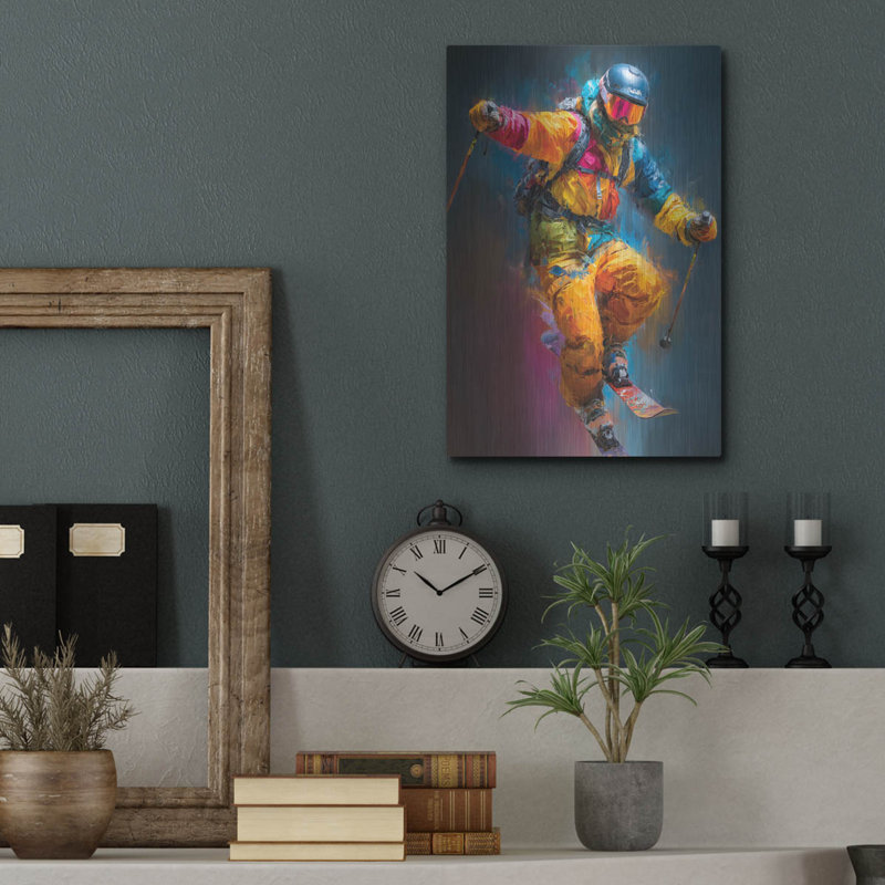  «Skiing Legend 1» par Ann Klee, art mural en métal, 12 po x 16 po, H 16 po x l 12 po