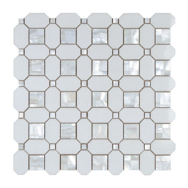 Thassos White Marble Octagon Mosaic Tile With Mother Of Pearl Inlay – Polished Natural Stone Floor And Wall Tile