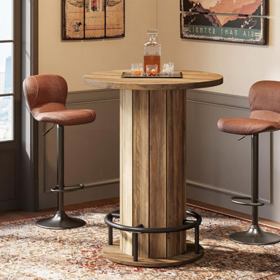 Table bistro en bois de ferme avec repose-pieds de 31,51 po de largeur x 39,37 po de hauteur pour appartement et salon