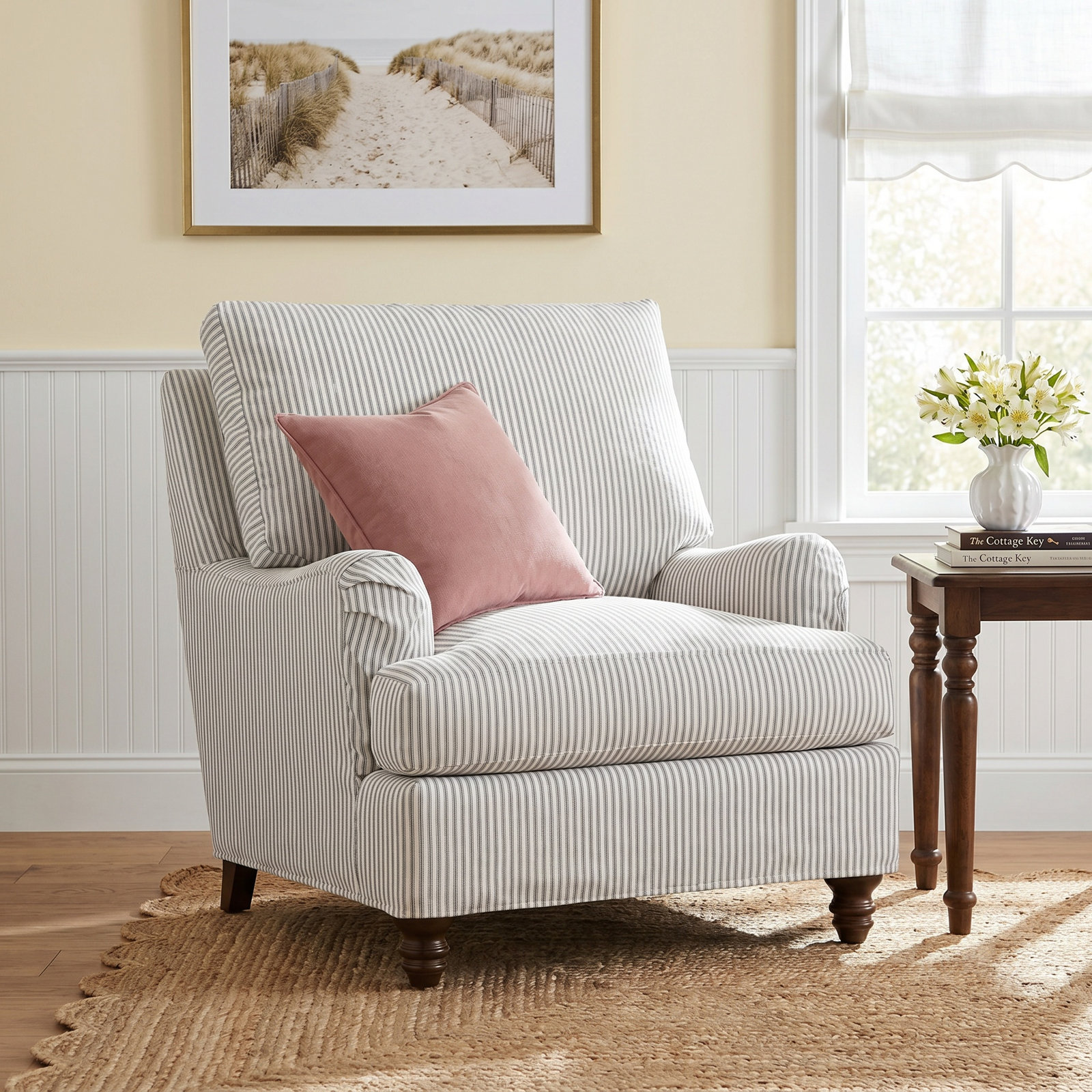 Walters Slipcovered Chair, Bayou Off White Canvas