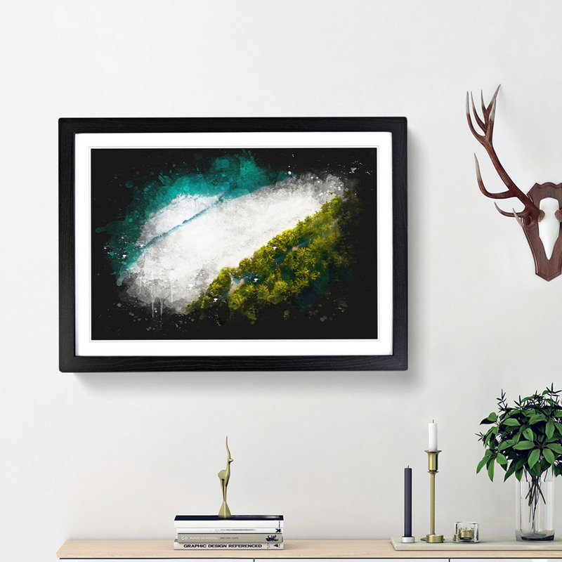 Beach View In The Maldives Paint Splash - Framed Print, Black Framed, 45cm H x 63cm W x 2cm D