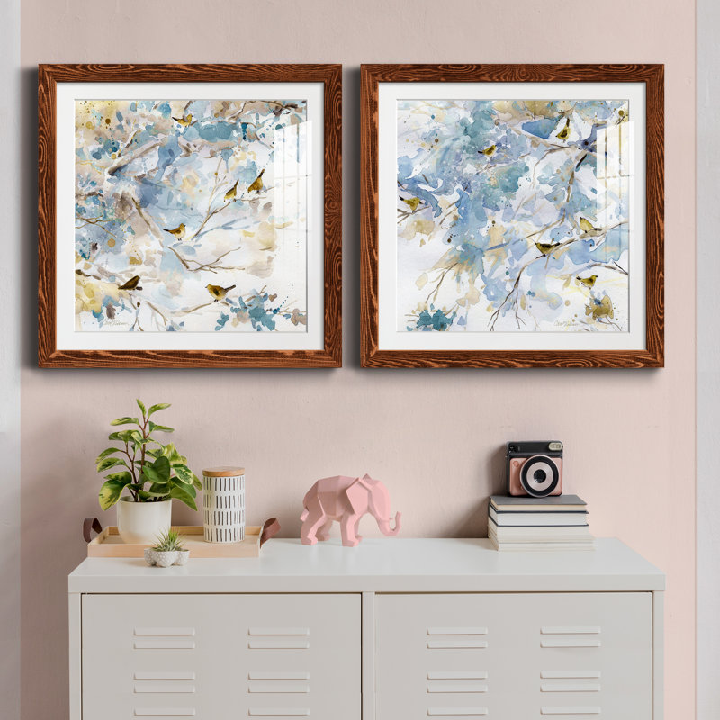 Topaz Spring I - ensemble de 2 peintures encadrées, H 35,5 po x l 71 po x P 1,5 po, Encadré de bois de noyer