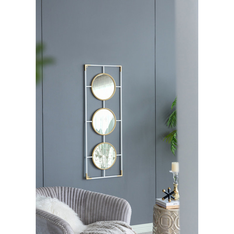 Décoration murale dorée et blanche en miroir - style contemporain, 43,5 x 15,5 po, blanc, moderne, 15,49 x 42,76