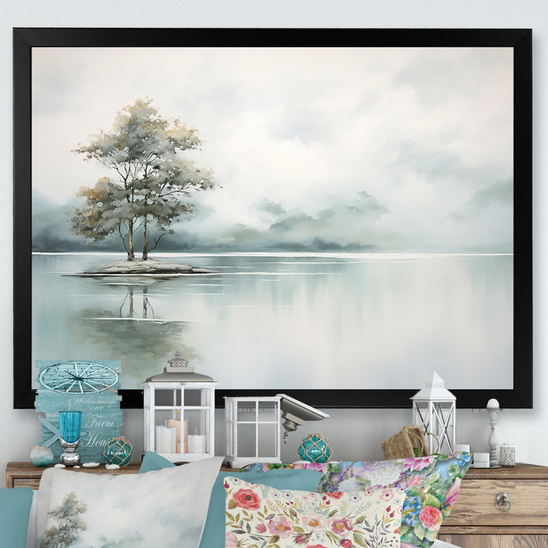 Minimal Lake Tranquility sur impression sur toile, H 12 po x l 20 po x P 1 po, Cadre simple noir