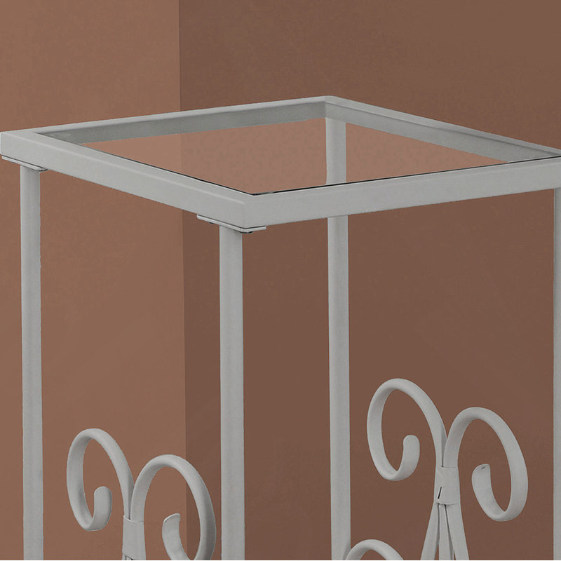 Table d'appoint, table d'appoint, table de bout, table de chevet, lampe, verre trempé, métal gris, transitionnel