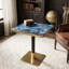 Table bistro moderne carrée, petite table basse en marbre de 23,7 po avec finition en agate bleue brillante et bordure en acier inoxydable, base piédestal en acier au carbone robuste pour les petits espaces, appartement