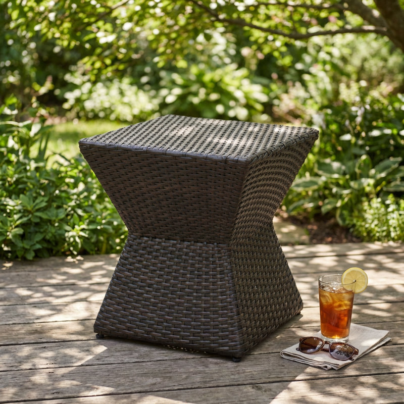 Geometric Outdoor Wicker Side Table