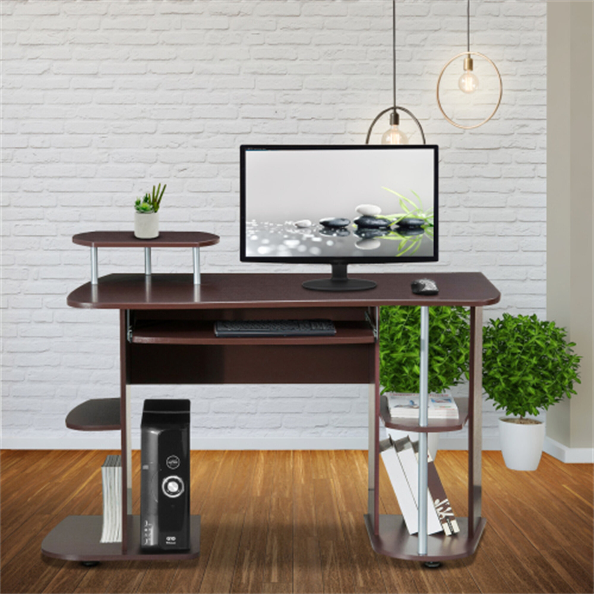 Techni Mobili  Compact Computer Desk With Side Shelf And Keyboard Panel