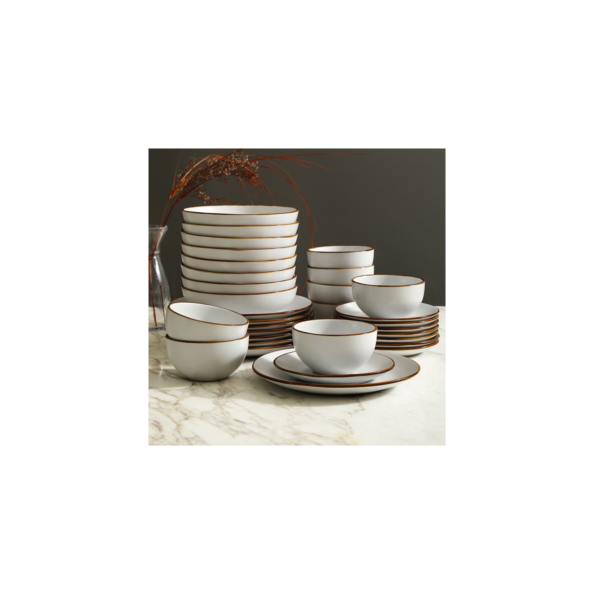 Brasa Dinnerware Set Stoneware, White, 32