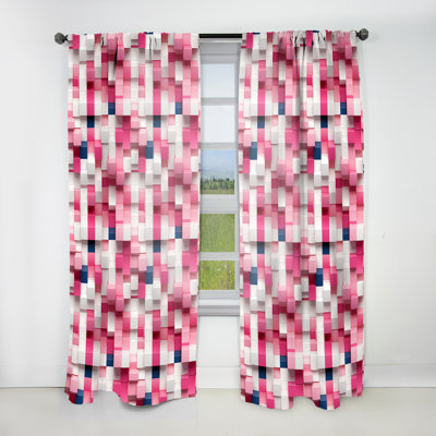 Rose et blanc Blockchain Blocks I - Rideau abstrait - Velours obscurcissant - 1 panneau