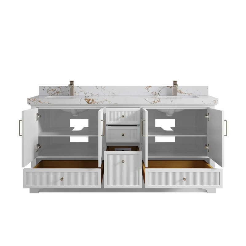 72 " W Freestanding Standard Free Standing 2 Double Vanity Bathroom Vanity With Quartz Top, Viola Gold