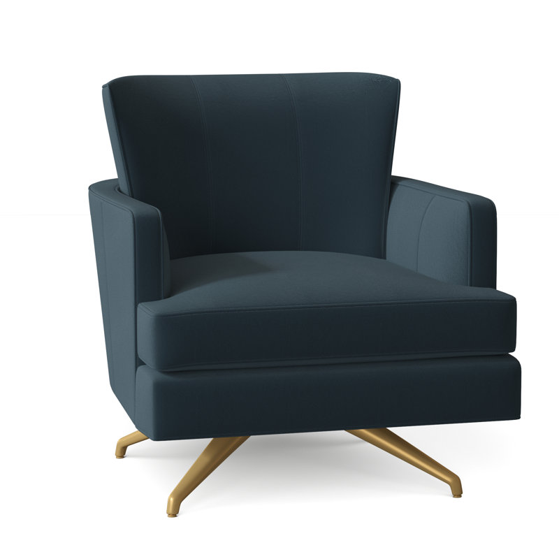 Kyle Swivel Armchair, Brushed Brass, 1181 Pearl Genuine Leather