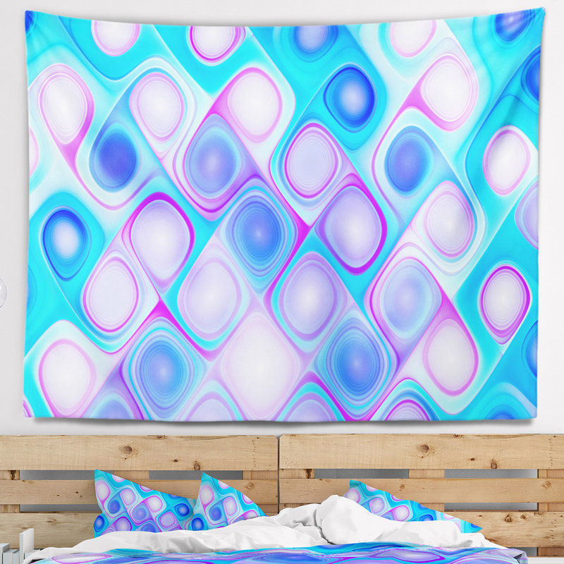 Tapisserie abstraite à motif bleu dense avec tourbillons, H 50 po x l 60 po