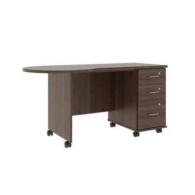 Bureau mobile avec plateau de péninsule et tiroirs de rangement verrouillables - poste de travail roulant