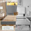 Structure de lit très grand avec tête de lit à oreilles en velours côtelé de 51 po de hauteur et tablette de rangement, lit plateforme tapissier avec lumières DEL et station de charge, aucun sommier nécessaire, assemblage facile, gris-129953407-129953403