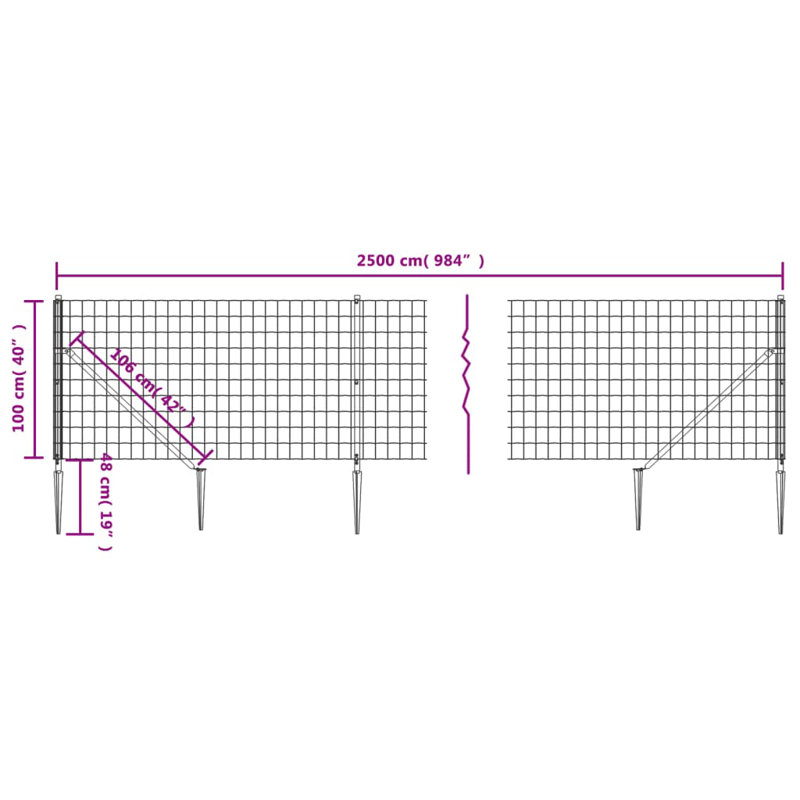 Benon Metal Wire/Mesh Fence, 100cm H x 2500cm W x 7.5cm D, 13, Anthracite