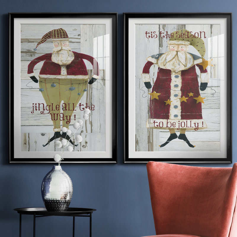 Jingle Santa - ensemble de 2 reproductions, H 26,5 po x l 73 po x P 1,5 po, H 31,5 po x l 47 po x P 1,5 po, Blanc