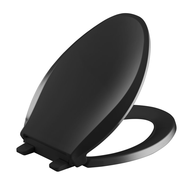 Siège de toilette allongé à fermeture douce et fixations Quick-Attach Cachet, Loquet non prêt, Noir