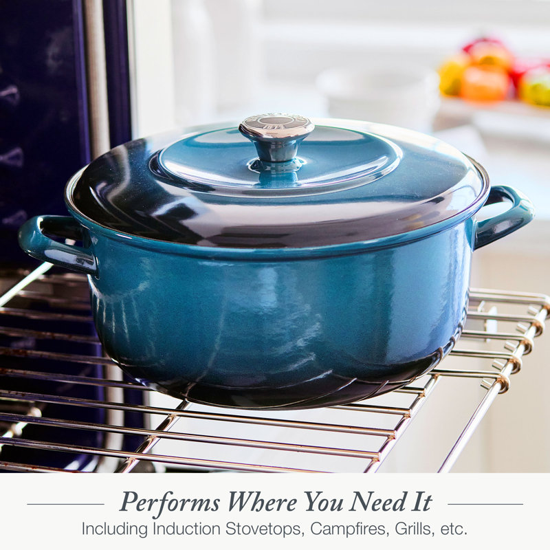 Aegean Teal 7-Quart Enameled Cast Iron Round Dutch Oven with Lid