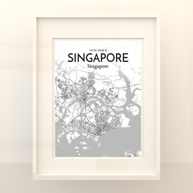 Singapore City Map In Tones - No Frame Print, 20cm H x 16cm W x 0.05cm D
