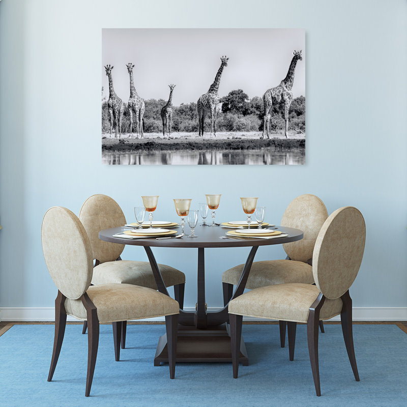Girafe, famille, art mural contemporain, 32" H x 48" W