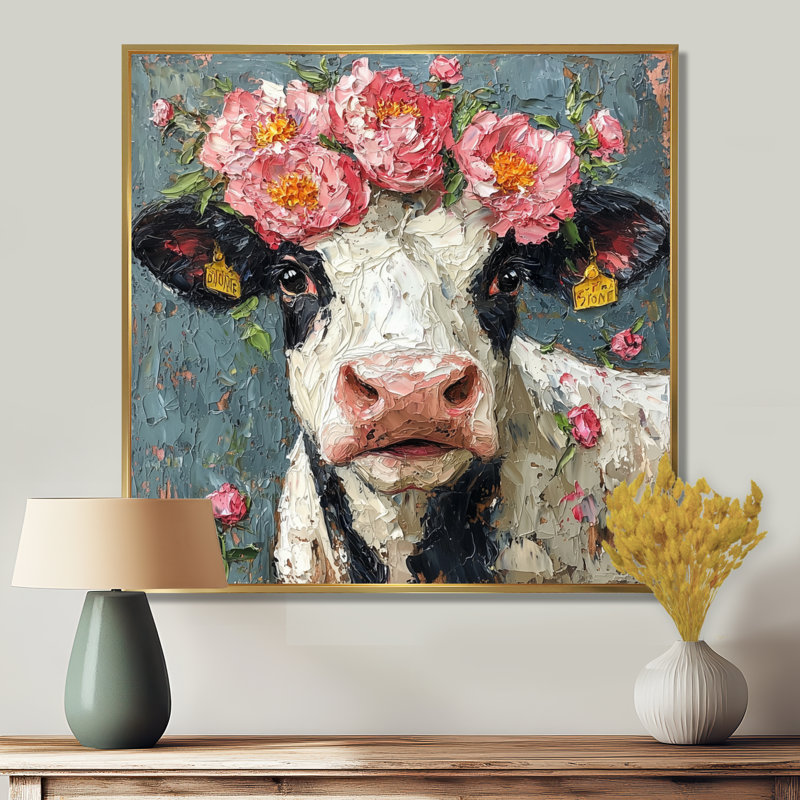 «Dosh Cow», reproduction d'art sur toile encadrée, H 30 po x l 30 po, Impression encadrée flottante, Doré