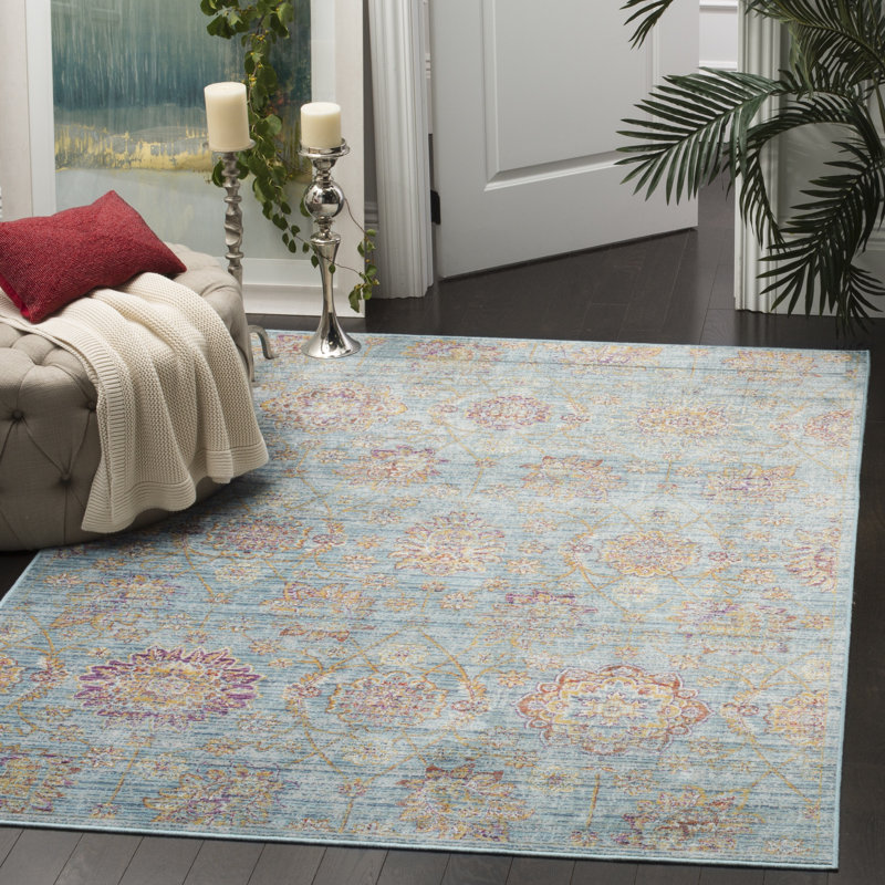 Beausejour Viscose Oriental Rug in Blue/Multi, Rectangle 9'6" x 13'