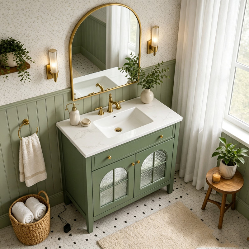 Armoire de salle de bain 35,6 po, Green+Only Cabinet+2door