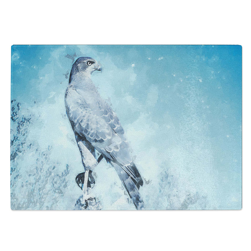 Glass Falcon Bird With A Winter Scene in Abstract Chopping Board, 28.5 cm W x 20 cm L