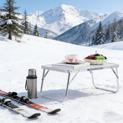 Table basse pliante portative 22,8 po x l 11,8 po, blanc intérieur / extérieur pour lit, plage et camping