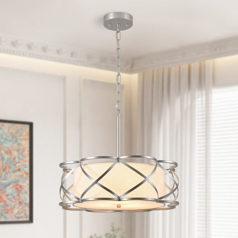 3 - Light Dimmable Drum Chandelier, Silver