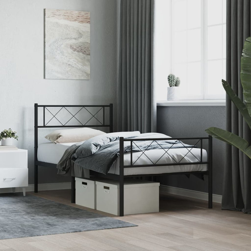 Nicodemo Metal Bed, Black, European Single (90 x 200 cm)