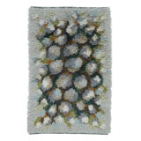Vintage Swedish Rya Rug With Blue, Green & White Geometric Pattern - Rug & Kilim