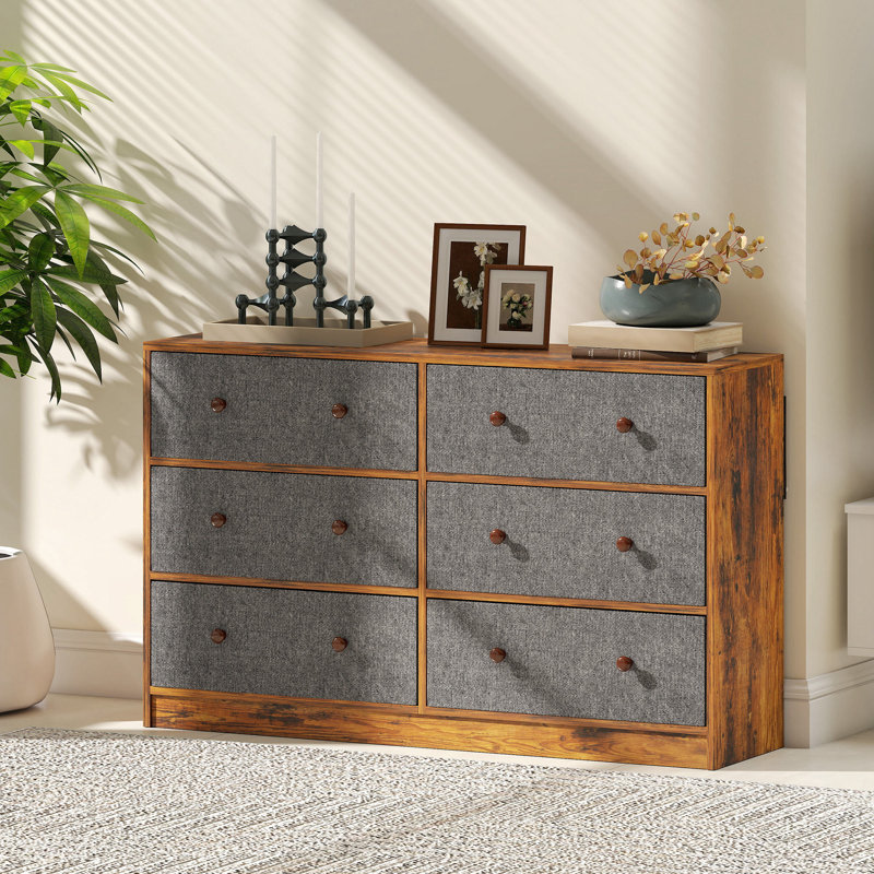 114cm W 6 - Drawer Chest of Drawers, Grey/Rustic Brown