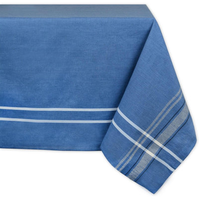 French Stripe Tabletop Collection Farmhouse Style Dining Table Linen Tablecloth, Chambray