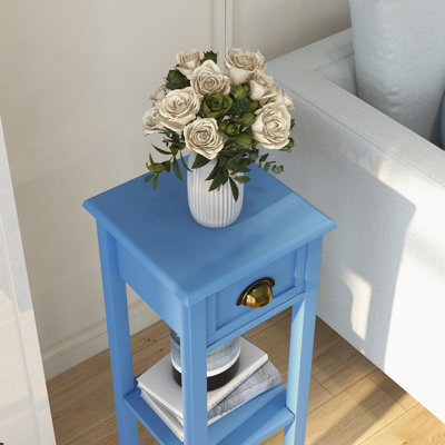 Light Blue End Table with Drawer and Shelf, 29.5" H Coastal Nightstand – MDF Narrow Side Table for Living Room, Bedroom, or Entryway