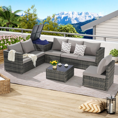 6 modulaires de patio pour l'extérieur - avec table d'angle et plateau en verre, pour coussins de jardin 6 pièces, jardin de rangement supérieur
