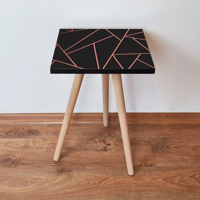 Modern Side Table with Beech Wood Legs, Black & Pink, 13.8 x 16.5 x 13.8 inches | 100% MDF Construction, Thickness: 0.71 inches | Geometric Design, Perfect for Living Room or Bedroom, Stylish & Functional