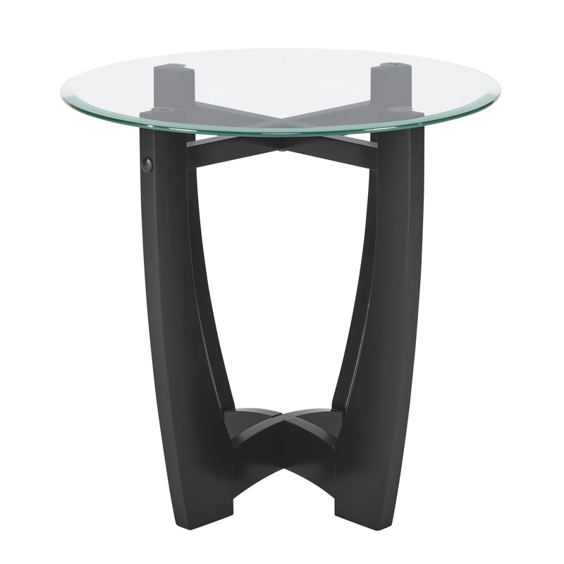 23.5-Inch Round Glass Coffee Table With Black Frame, Black