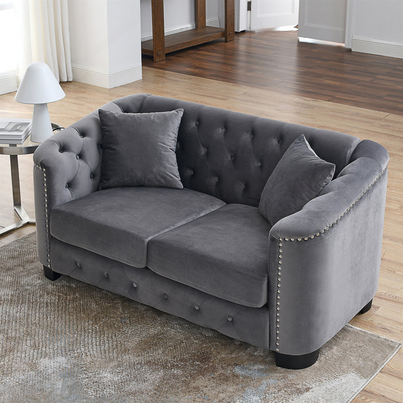 59" Modern Chesterfield Upholstered Sofa, Gray