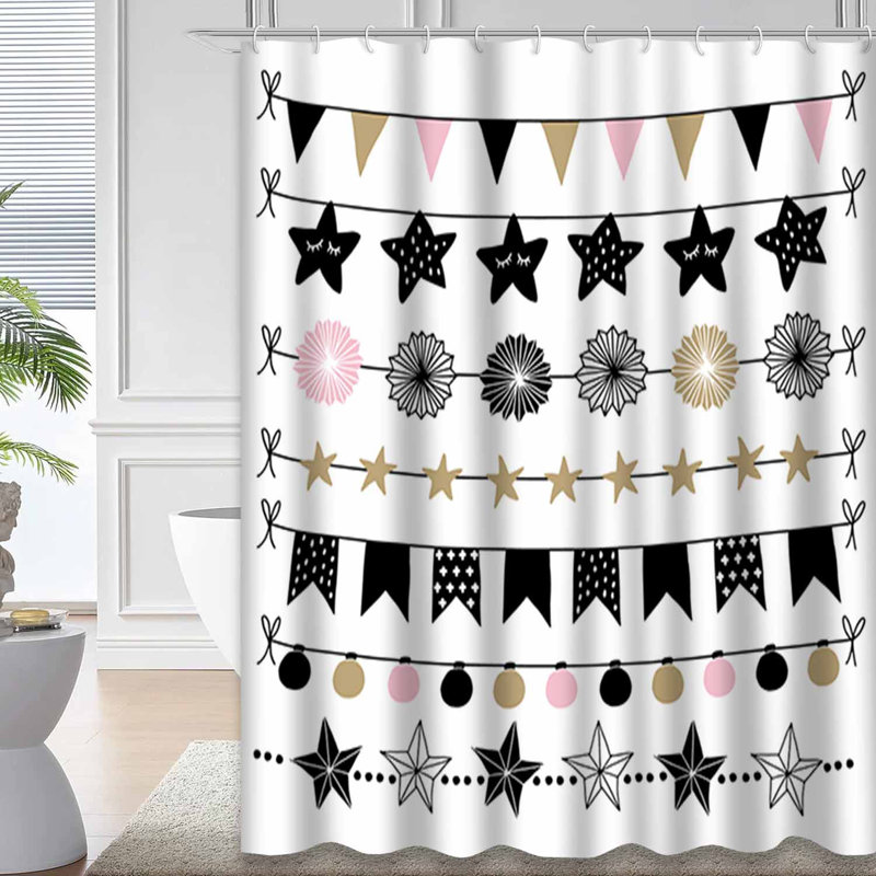 Rideau de douche blanc avec 12 crochets Birthday, L 72 po x l 84 po