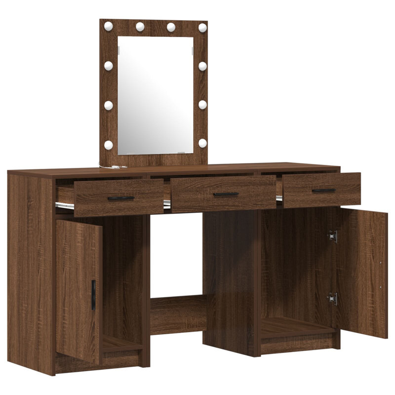Dressing Table with Mirror, Brown Oak