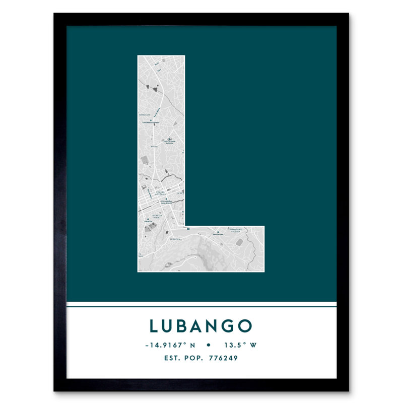 Lubango City Map Lubango Angola City Map Teal - Single Picture Frame Typography