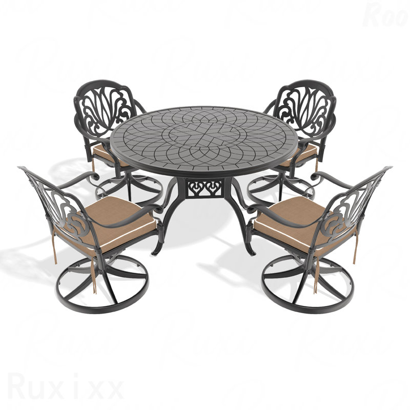  L'ensemble de salle à manger toutes saisons en fonte d'aluminium comprend 6 chaises pivotantes et une table ronde de 47,24 po avec structure noire