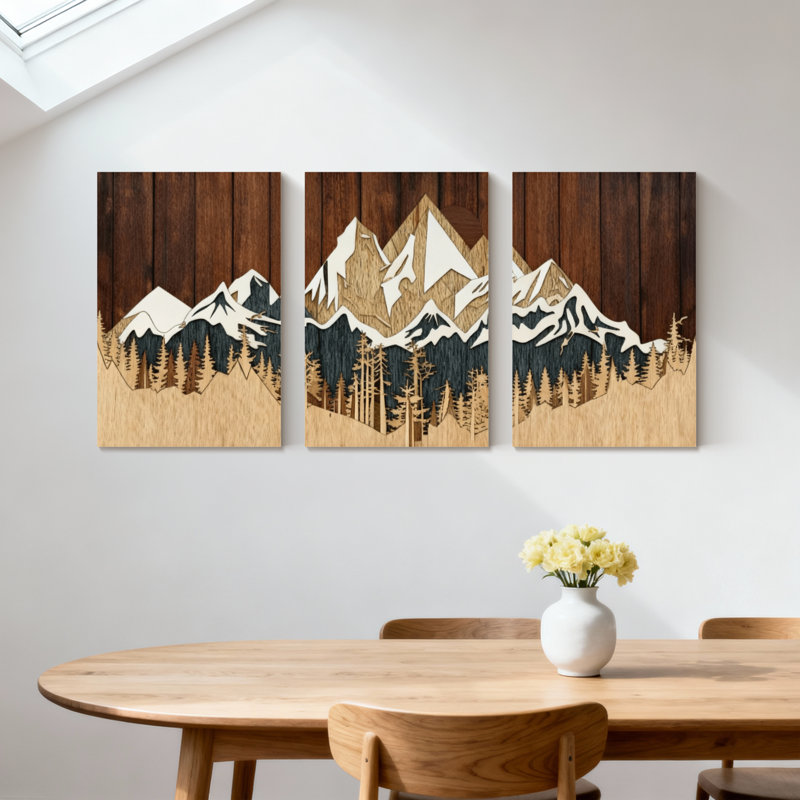 «Landscape & Nature Mountain Forest Reflection», ensemble de 3 impressions sur toile, H 18 po x l 36 po