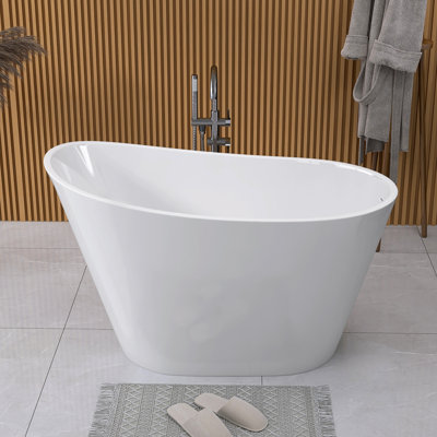 Baignoire de trempage autoportante ovale blanche 51 po x l 28 po avec drain central