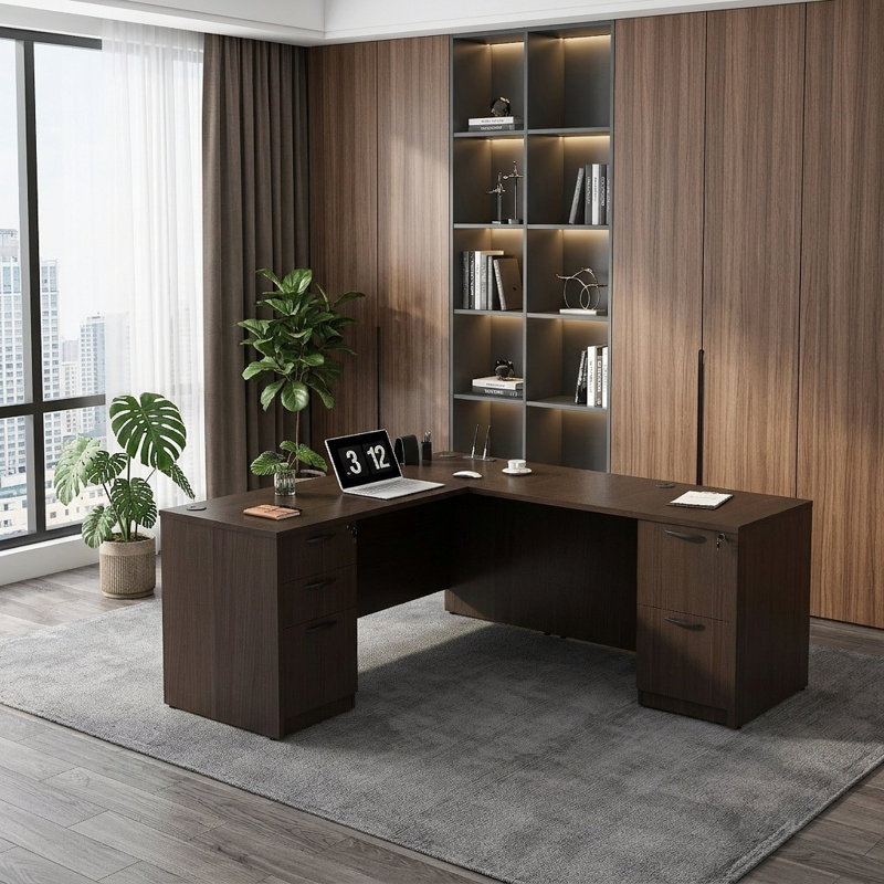  66.93'' L-Shaped Executive Desk with Cabinets, Espresso