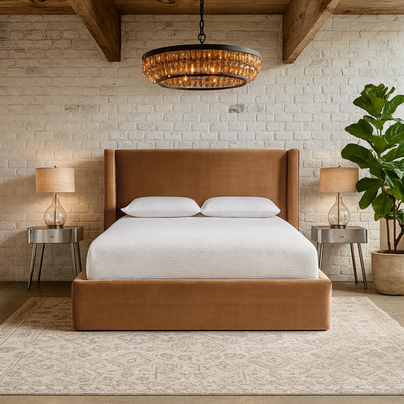 Kendall Wanaque Velvet Upholstered Bed, Saddle Velvet, Full