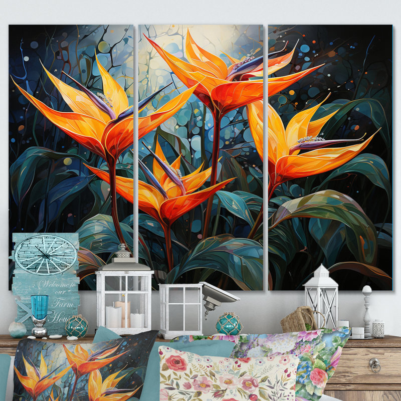 Birds of Paradise Paradise IV - 3 pièces sur toile tendue, H 28 po x l 36 po x P 1 po