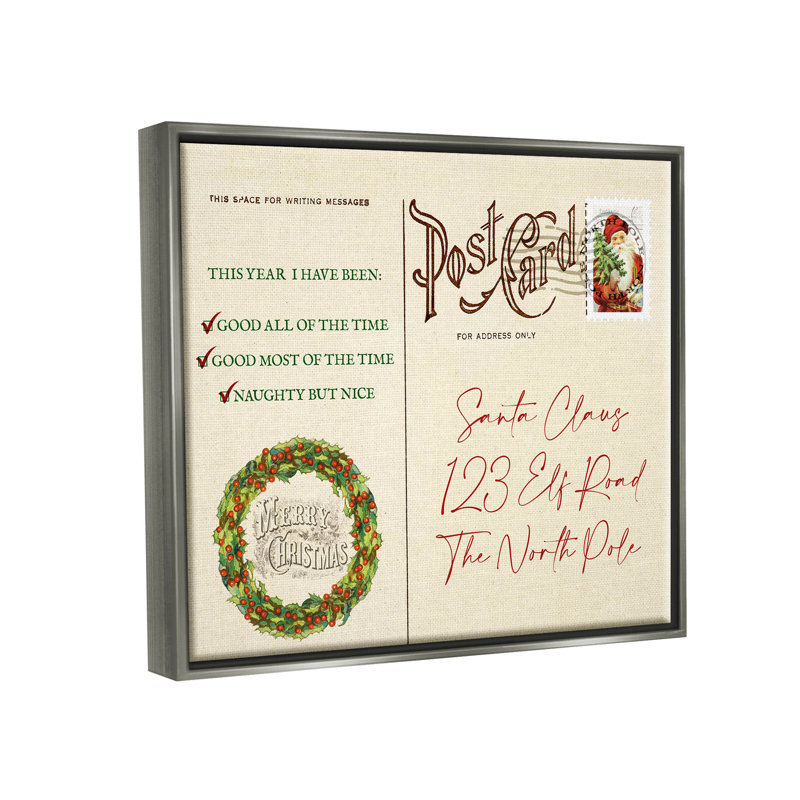 «Merry Christmas Vintage Post card» par Lil 'Rue - Impression sur toile, H 17 po x l 21 po x P 1,7 po